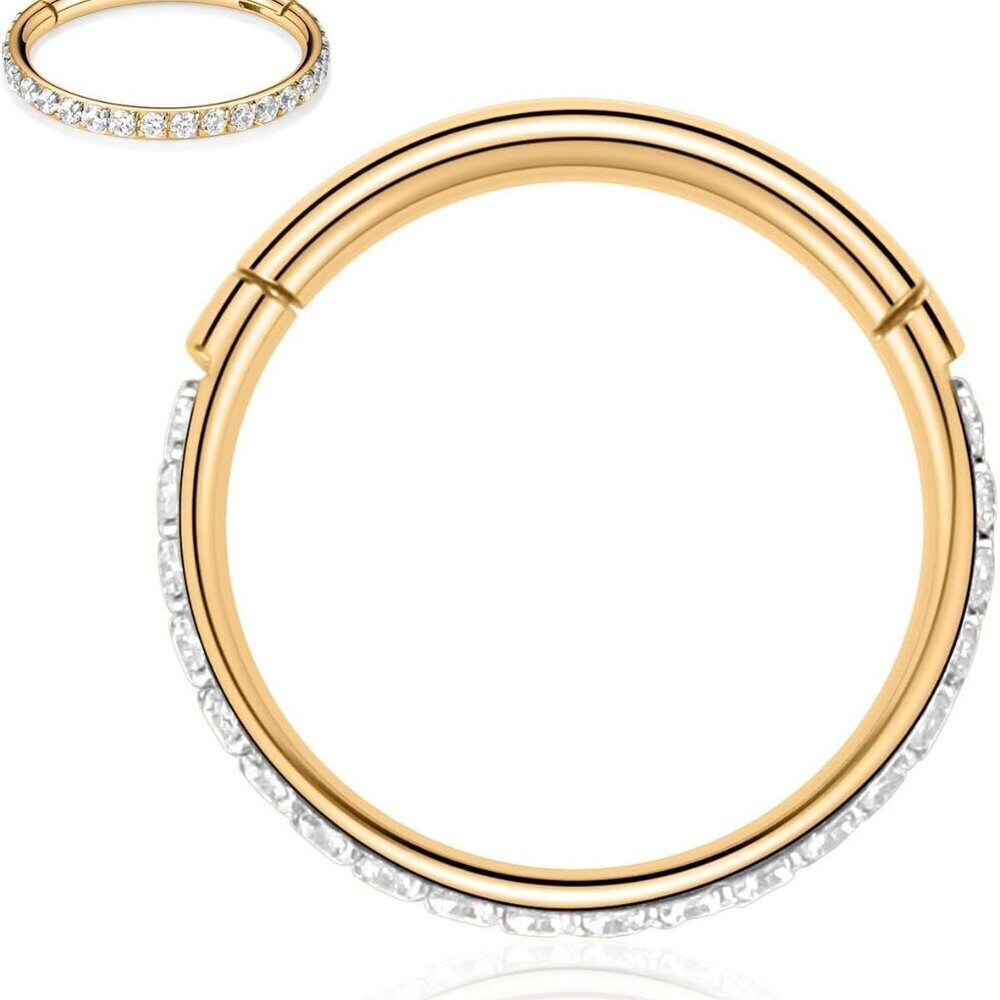 Nose Ring Hoop Surgical Steel 14mm 16g Gold CZ Conch Septum Tragus Jewelry